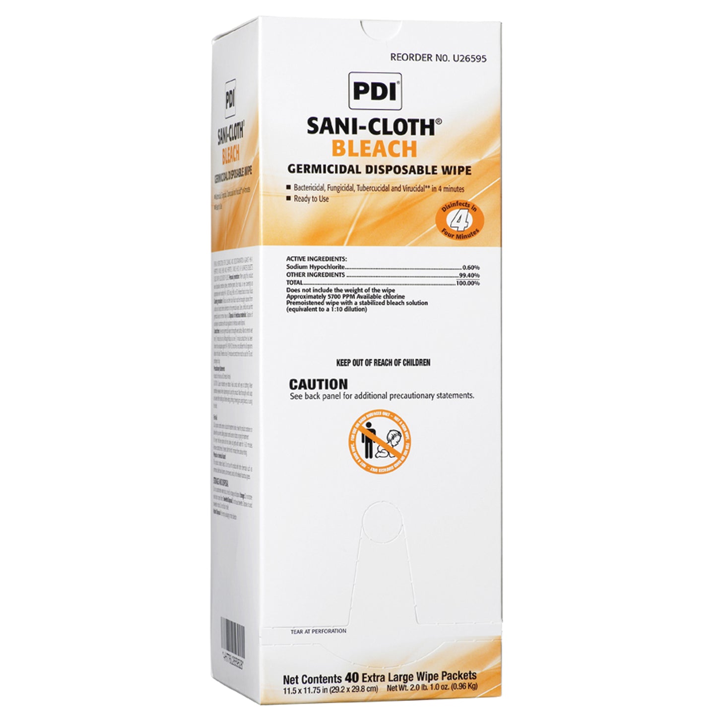 PDI SANI-CLOTH BLEACH GERMICIDAL DISPOSABLE WIPE, 3 boxes per case