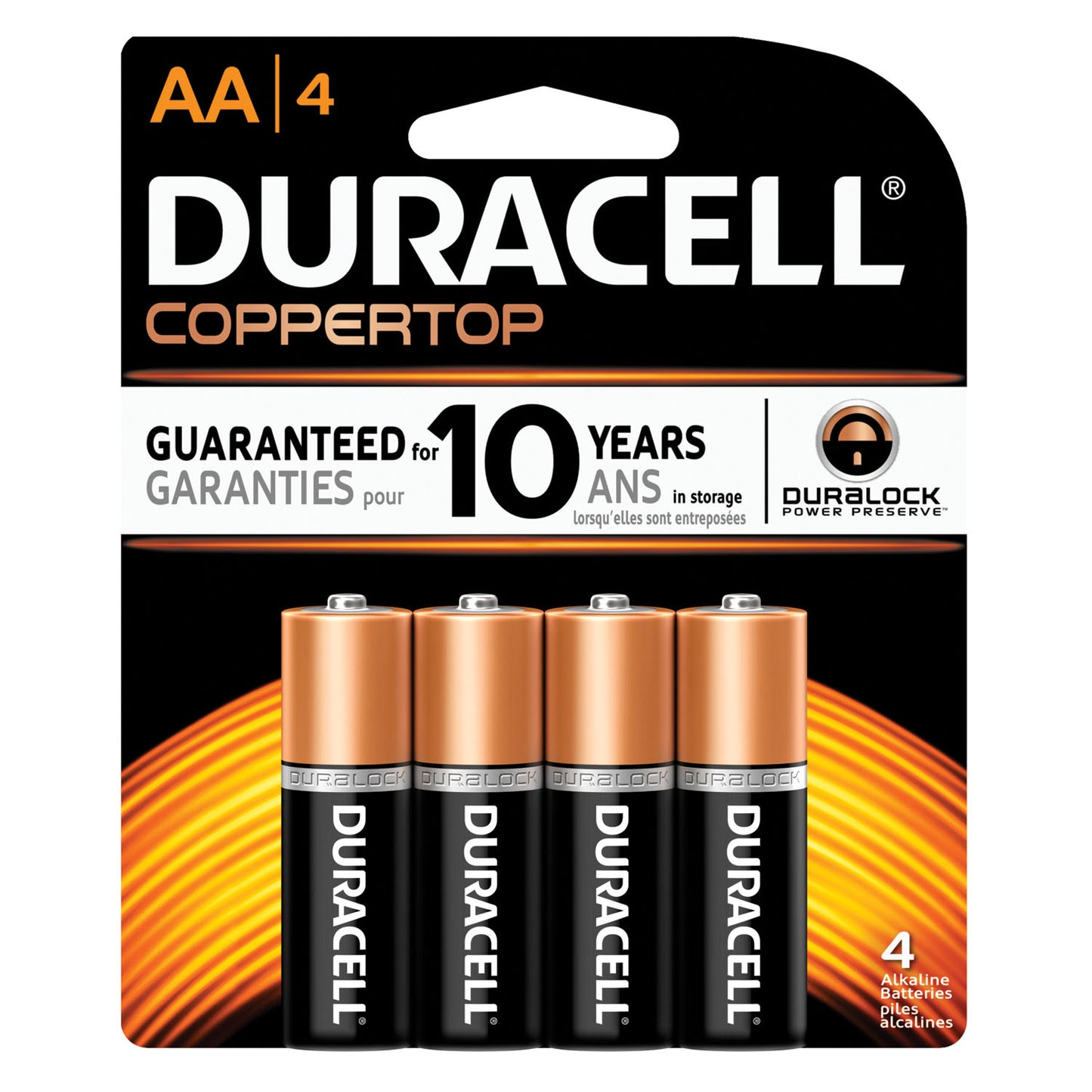 DURACELL COPPERTOP ALKALINE RETAIL BATTERY WITH DURALOCK POWER PRESERVE TECHNOLOGY, 14 packs per box, 4 boxes per case