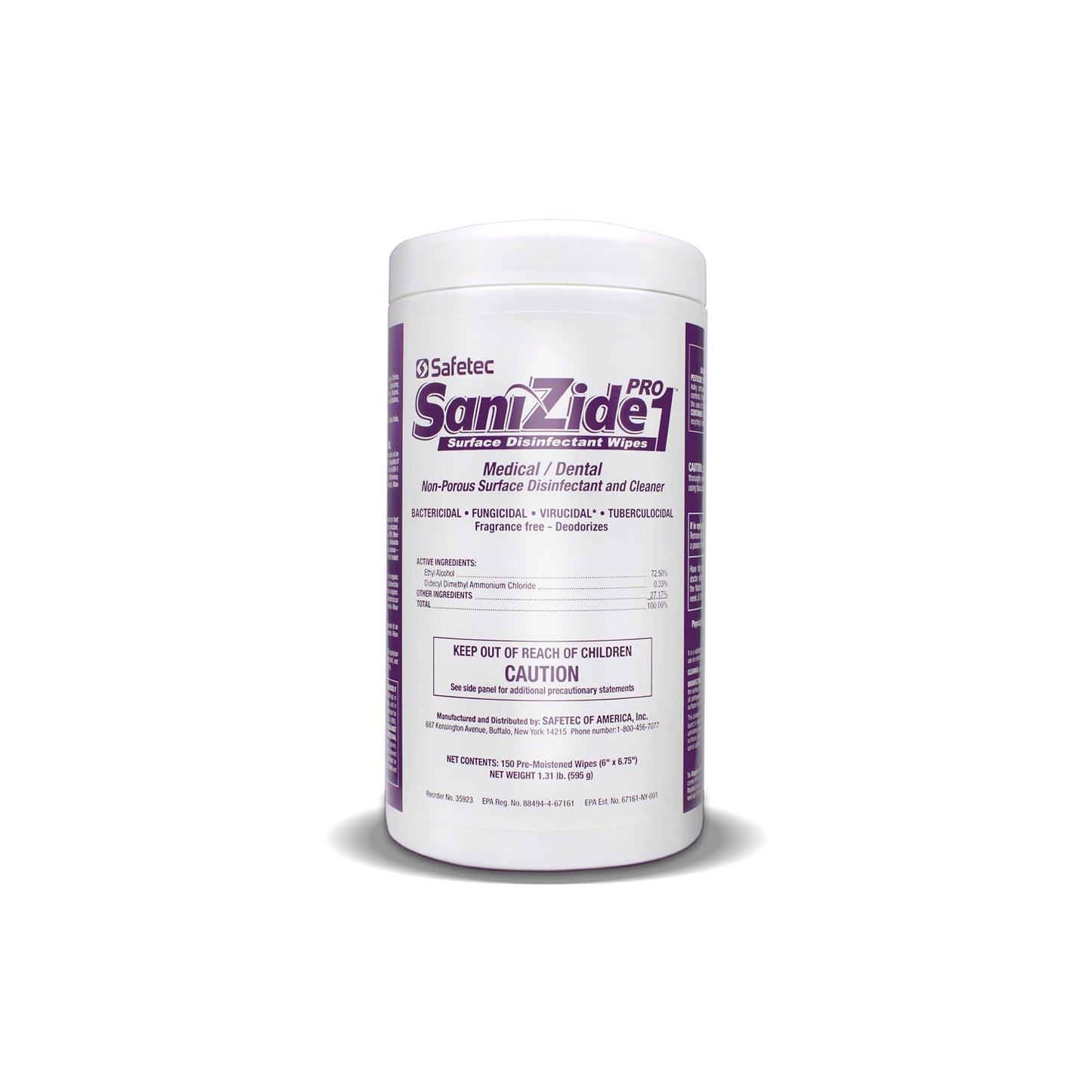 SAFETEC SANIZIDE PRO 1 SURFACE DISINFECTANT, 150 per box, 12 boxes per case