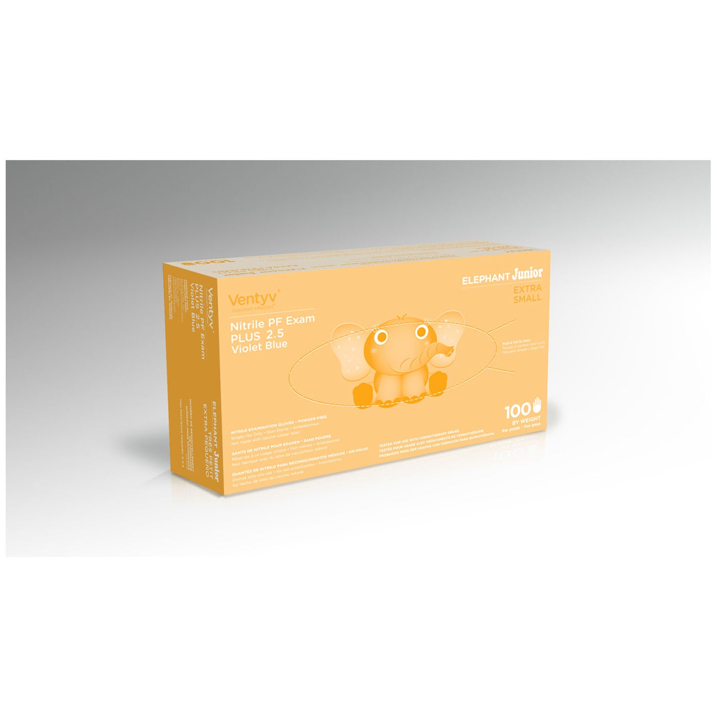 VENTYV PLUS 2.5 NITRILE POWDER-FREE EXAM GLOVES (ELEPHANT JUNIOR), 100 per box, 20 boxes per case