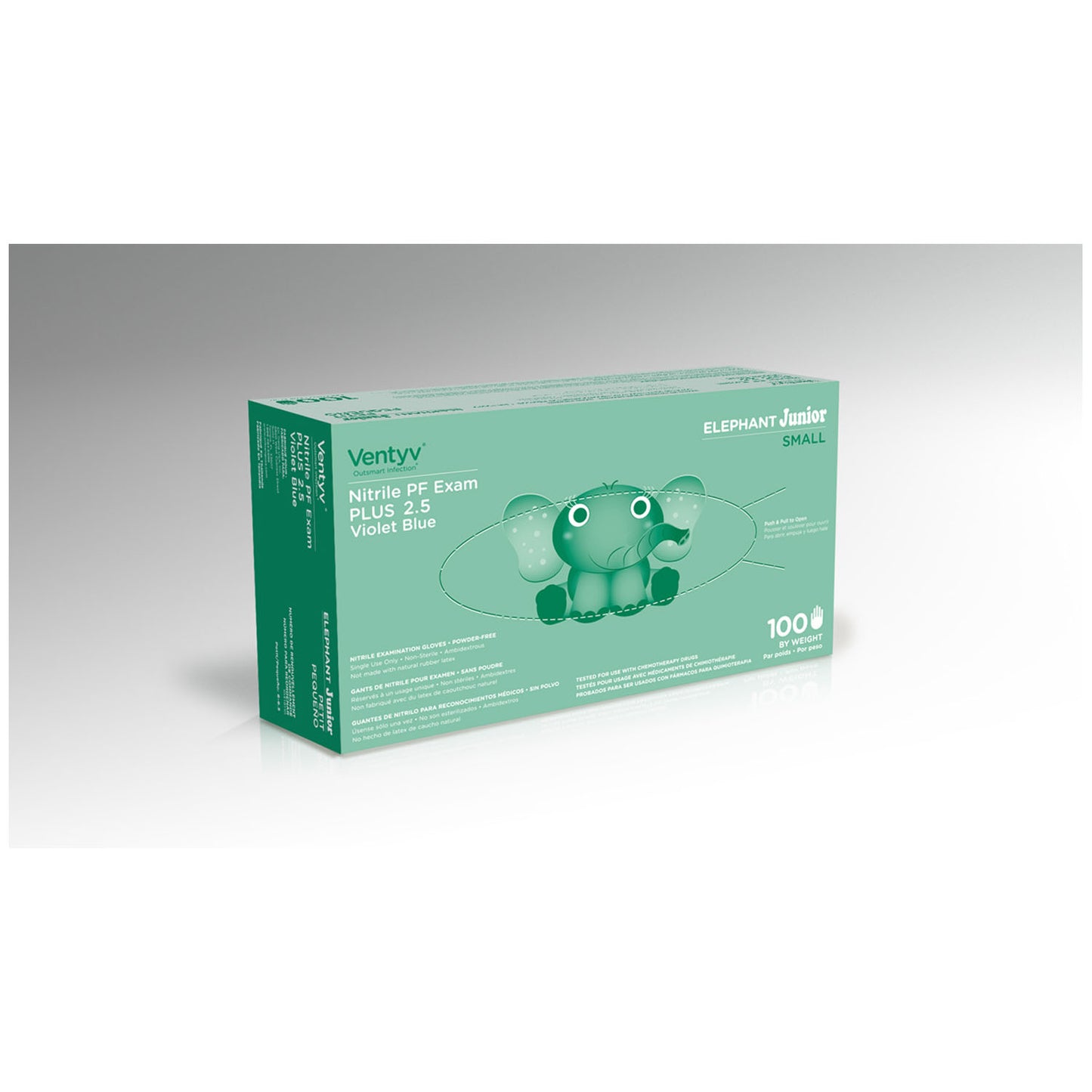 VENTYV PLUS 2.5 NITRILE POWDER-FREE EXAM GLOVES (ELEPHANT JUNIOR), 100 per box, 20 boxes per case