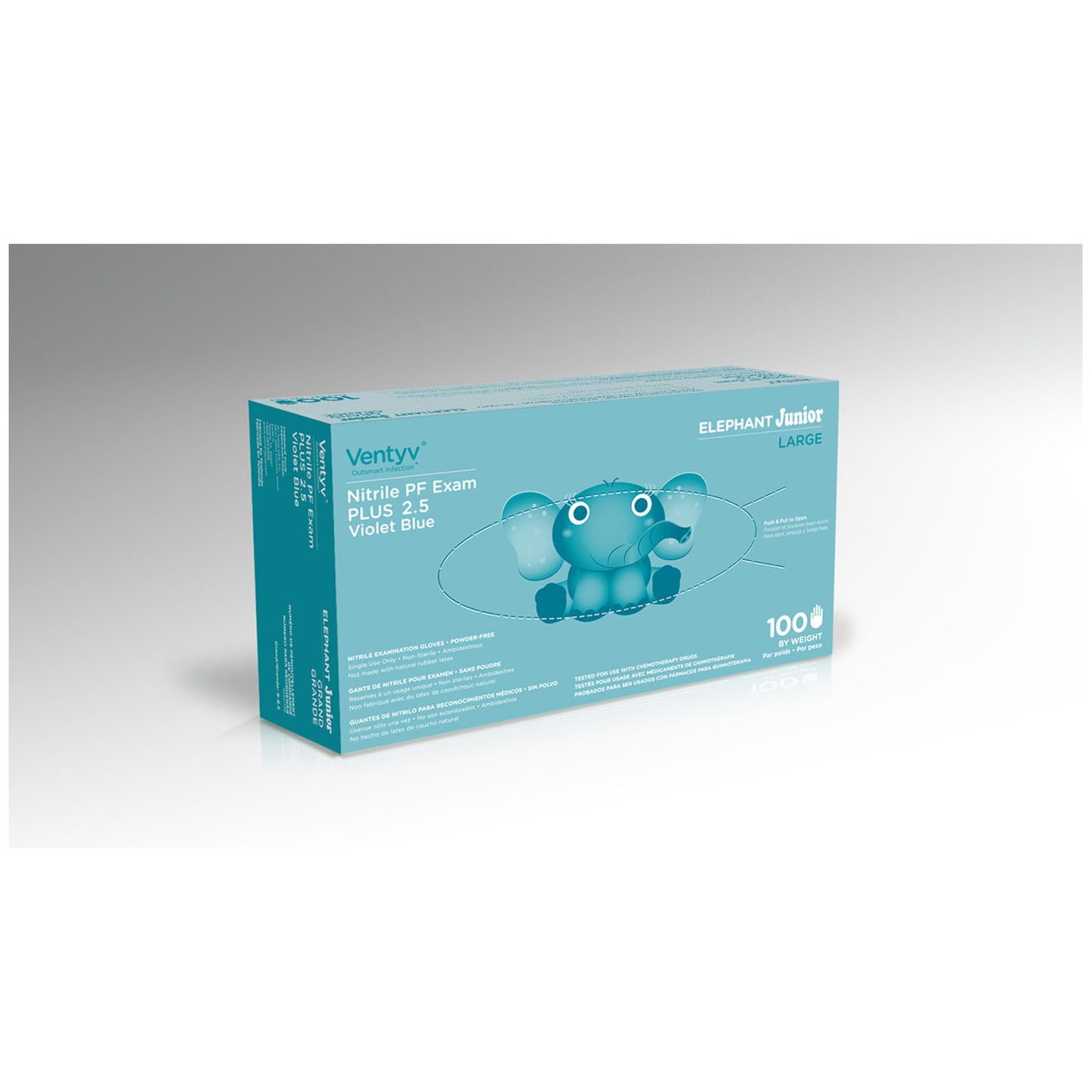 VENTYV PLUS 2.5 NITRILE POWDER-FREE EXAM GLOVES (ELEPHANT JUNIOR), 100 per box, 20 boxes per case